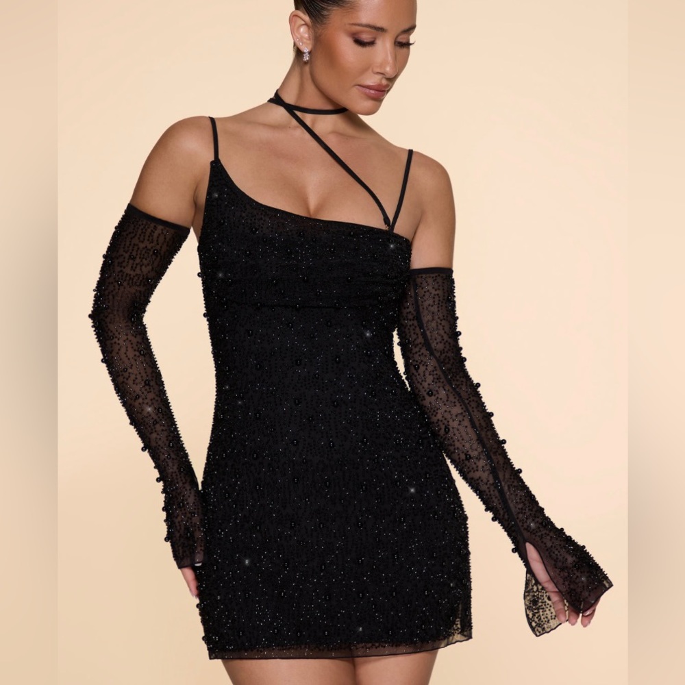 Oh Polly Embellished Asymmetrical Corset Dress in Black (size 4)